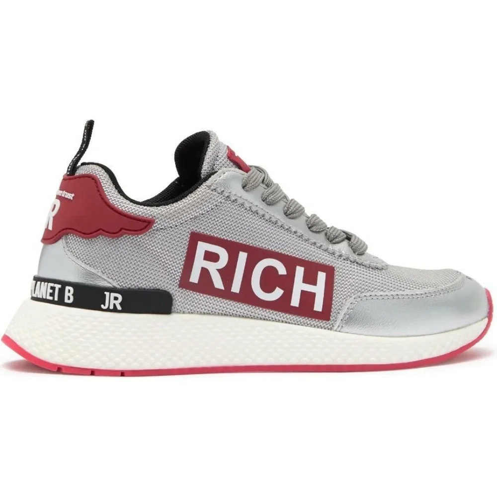 $495 - JOHN RICHMOND Silver and Red Leather Logo Sneaker 7 (37)